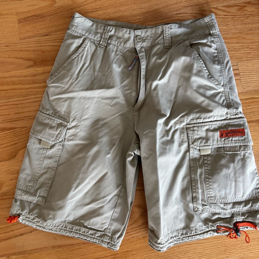 Aeropostale Men's Cargo Shorts in Light Tan with Orange Accents
